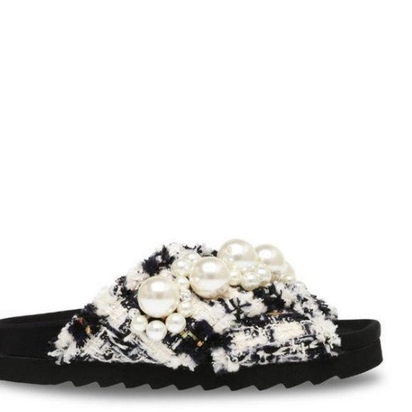 STEVE MADDEN Tweed Fringe Amie Pearl Slides Sandals Shoes 36 5 5.5 HOST PICK - Picture 10 of 13